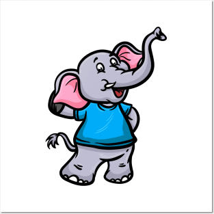 Cute Anthropomorphic Human-like Cartoon Character Elephant in Clothes Posters and Art